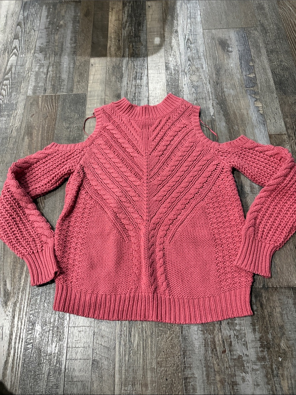 Aeropostale Pink Cold-Shoulder Cable Knit Sweater